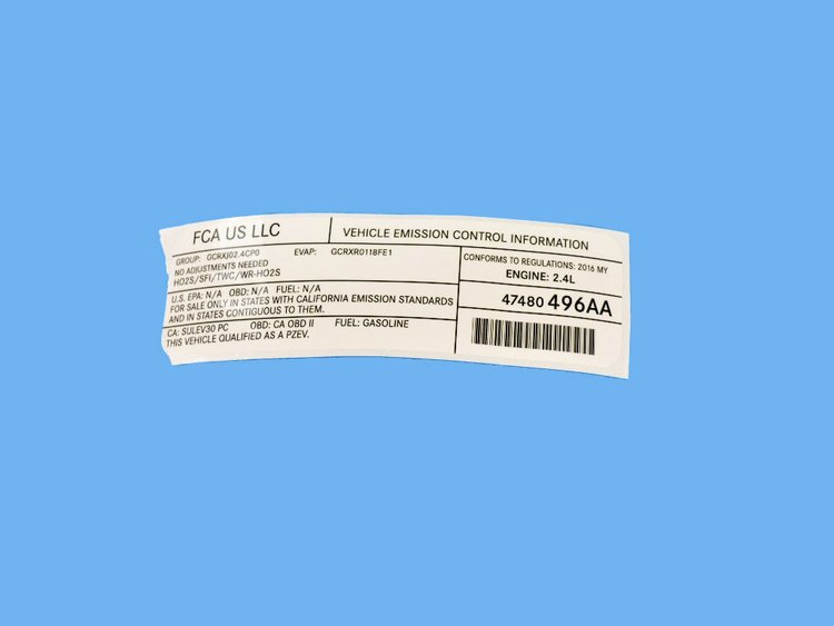 VEHICLE EMISSION LABEL