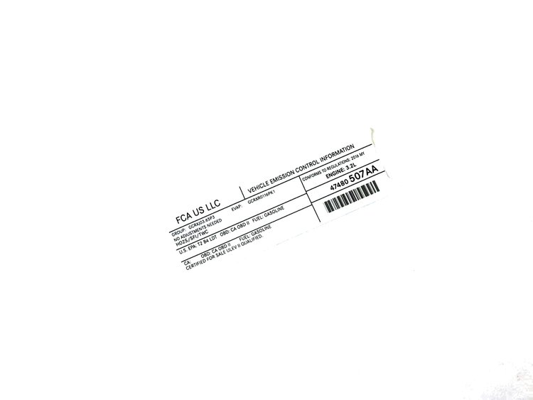VEHICLE EMISSION LABEL
