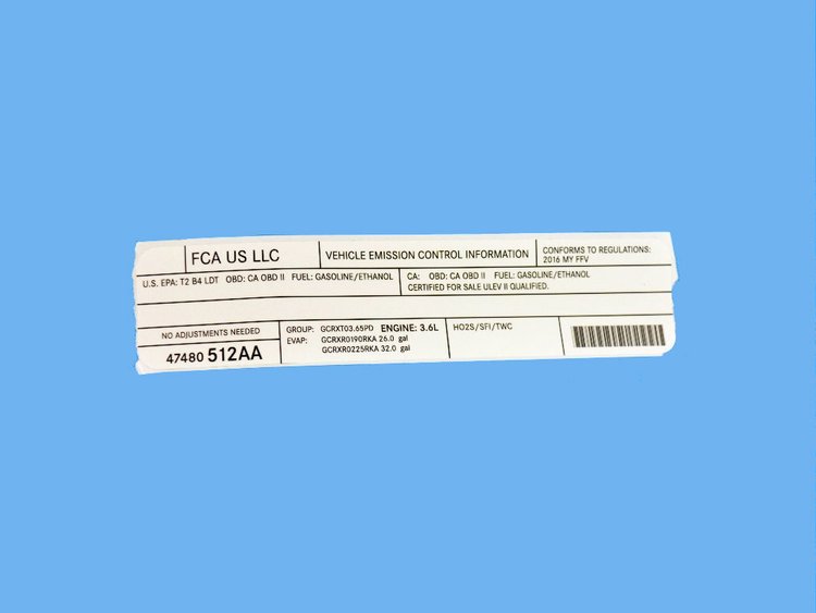 VEHICLE EMISSION LABEL