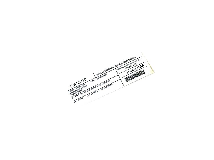 VEHICLE EMISSION LABEL