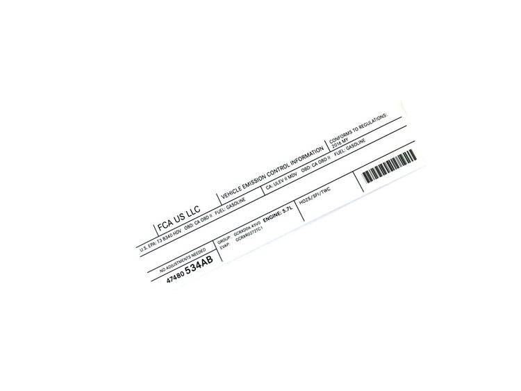VEHICLE EMISSION LABEL