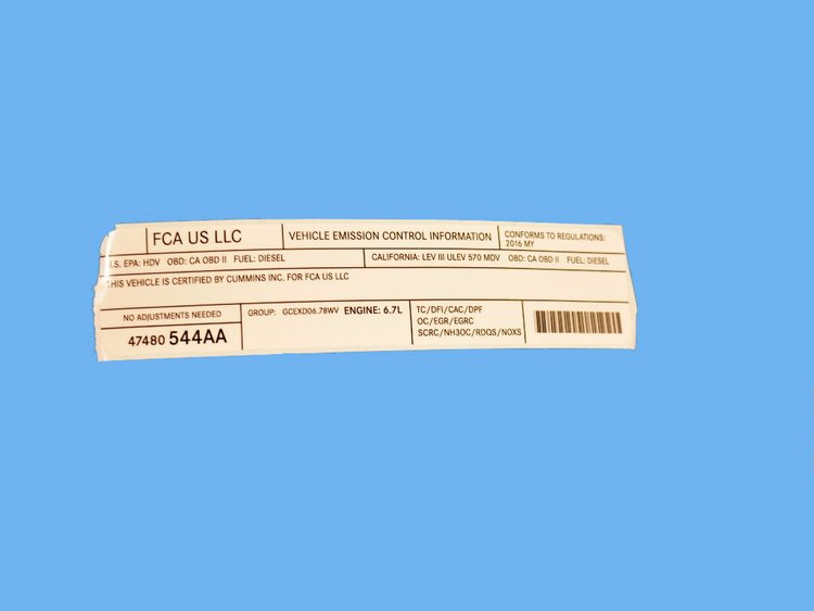 VEHICLE EMISSION LABEL
