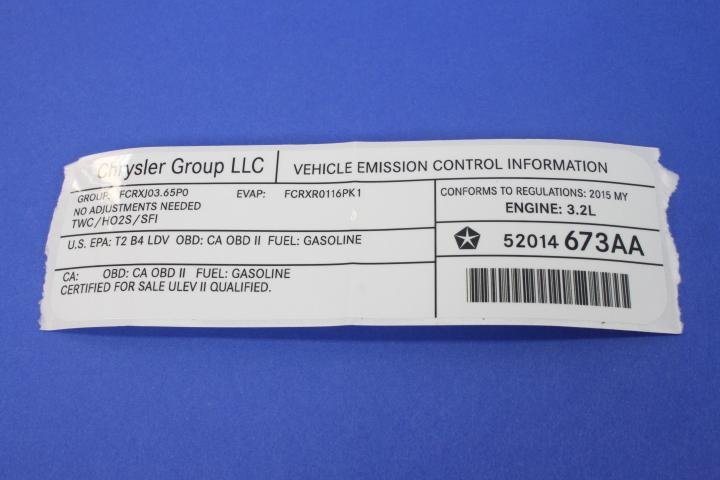 VEHICLE EMISSION LABEL