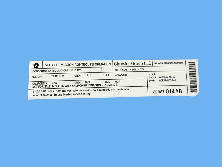 VEHICLE EMISSION LABEL