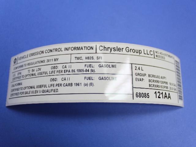VEHICLE EMISSION LABEL