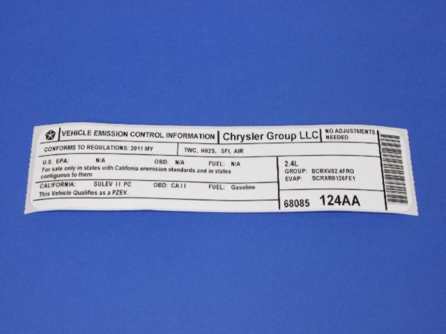 VEHICLE EMISSION LABEL