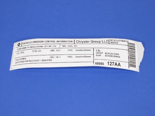 VEHICLE EMISSION LABEL