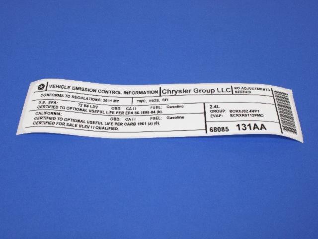 VEHICLE EMISSION LABEL