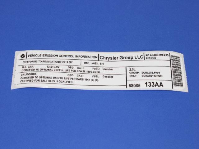 VEHICLE EMISSION LABEL
