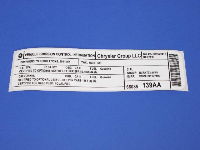 VEHICLE EMISSION LABEL