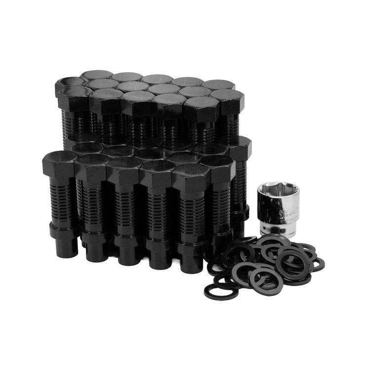 7428K8-BLK Bolt Lugz 8-Lug Hex Bolt Kit-Dually, 9-16 in. Shank, Black [Set of 32 w/Key]
