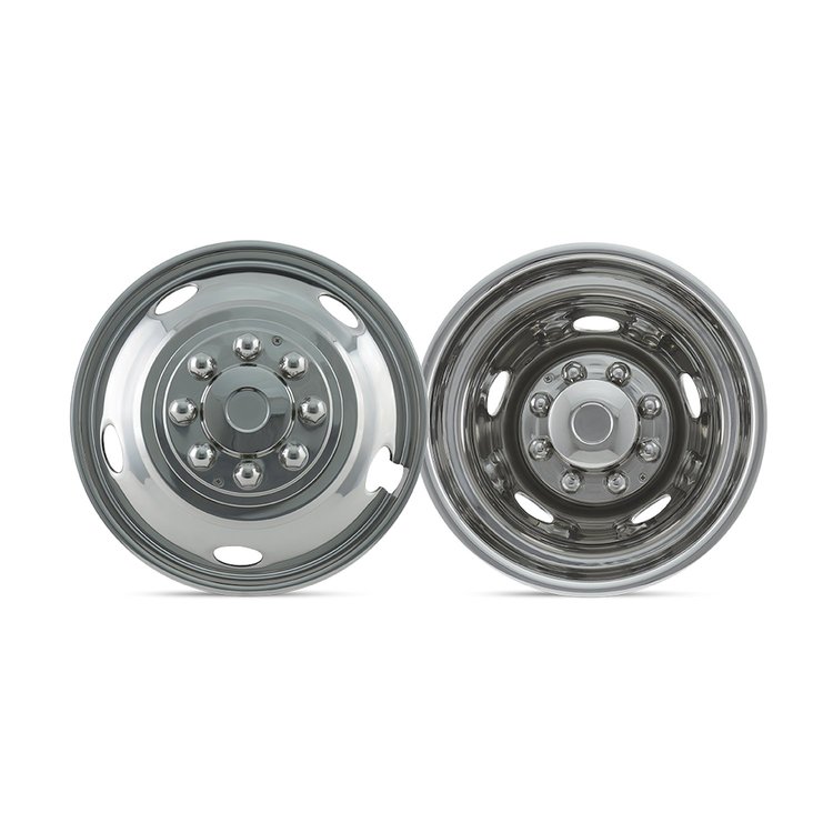 WS317F8-4 Stainless Steel 17 in. Wheel Simulators for Ford Trucks, Top Lug Install Dually Set [8 Lug]