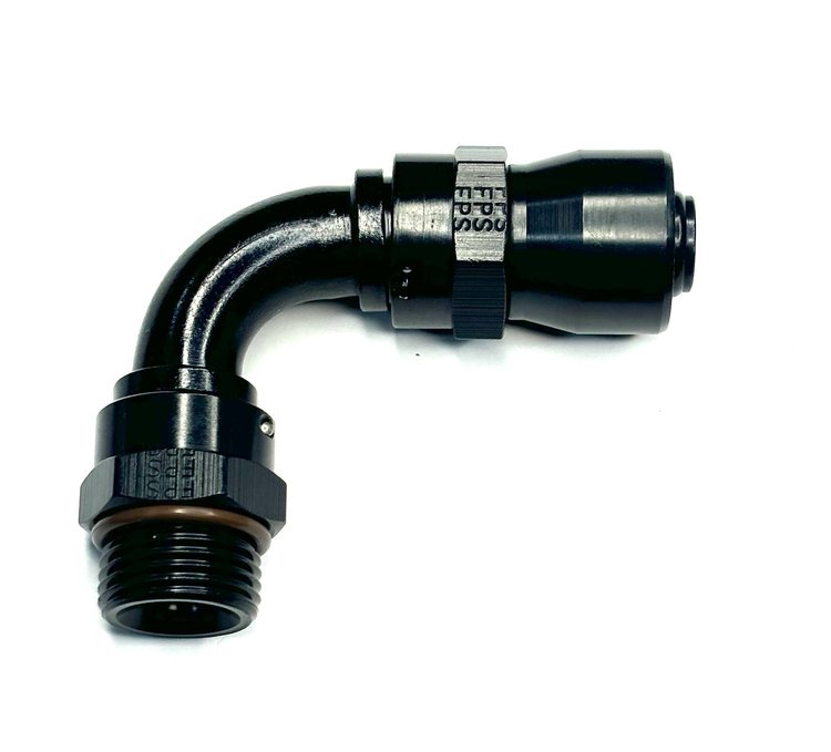 3109008-RAD Hose End [Sport-Crimp, -8 AN Hose to -8 AN O-Ring Male Threads, 90 Degree, Black]