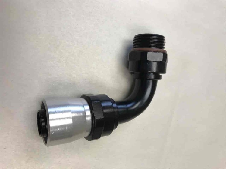 3109010-RAD AN Fitting [Sport-Crimp, -10 AN Hose to -10 AN O-Ring Male Threads, 90 Degree, Black]
