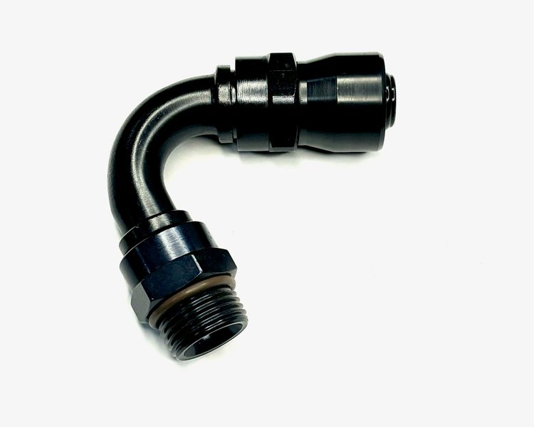3112008-RAD Hose End [Sport-Crimp, -8 AN Hose to -8 AN O-Ring Male Threads, 120 Degree, Black]