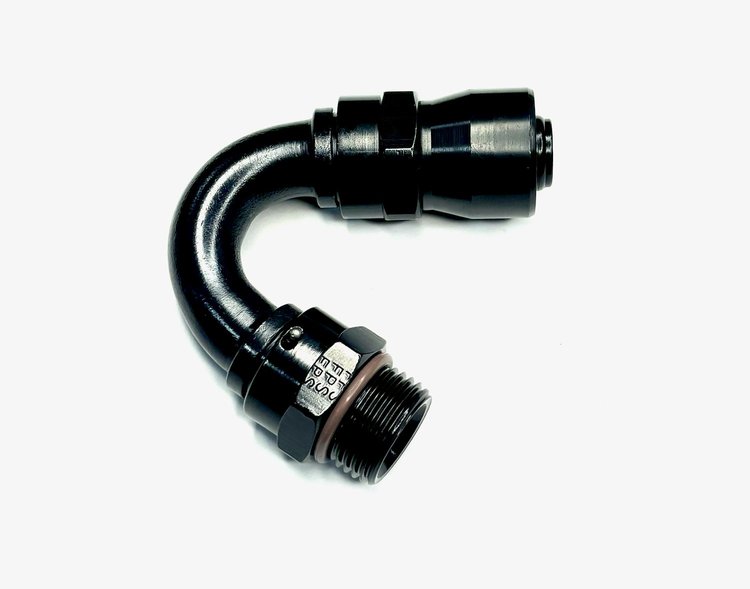 3115008-RAD Hose End [Sport-Crimp, -8 AN Hose to -8 AN O-Ring Male Threads, 150 Degree, Black]