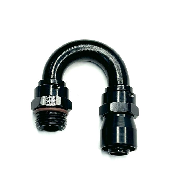 3118008-RAD Hose End [Sport-Crimp, -8 AN Hose to -8 AN O-Ring Male Threads, 180 Degree, Black]