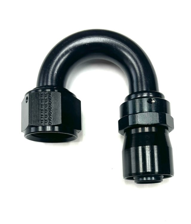 3118012 AN Fitting [Sport-Crimp, -12 AN Hose to -12 AN Female Threads, 180 Degree, Black]