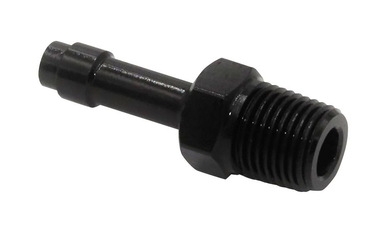 484000-BL Hose Barb to Pipe Thread Adapter [1/4 in. Hose Barb x 1/8 in. MPT, Long, Aluminum, Black]