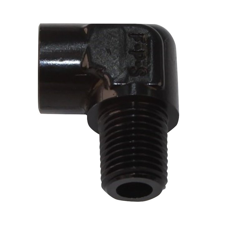 491401-BL Pipe Elbow Adapter [1/8 in. NPT, 90 Degree, Male/Female, Aluminum, Black]