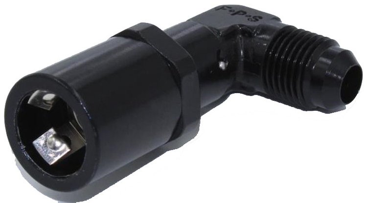 491998-BL Fuel Injection Adapter Fitting -6 AN x 3/8 in. Female [90 Degree, Black]
