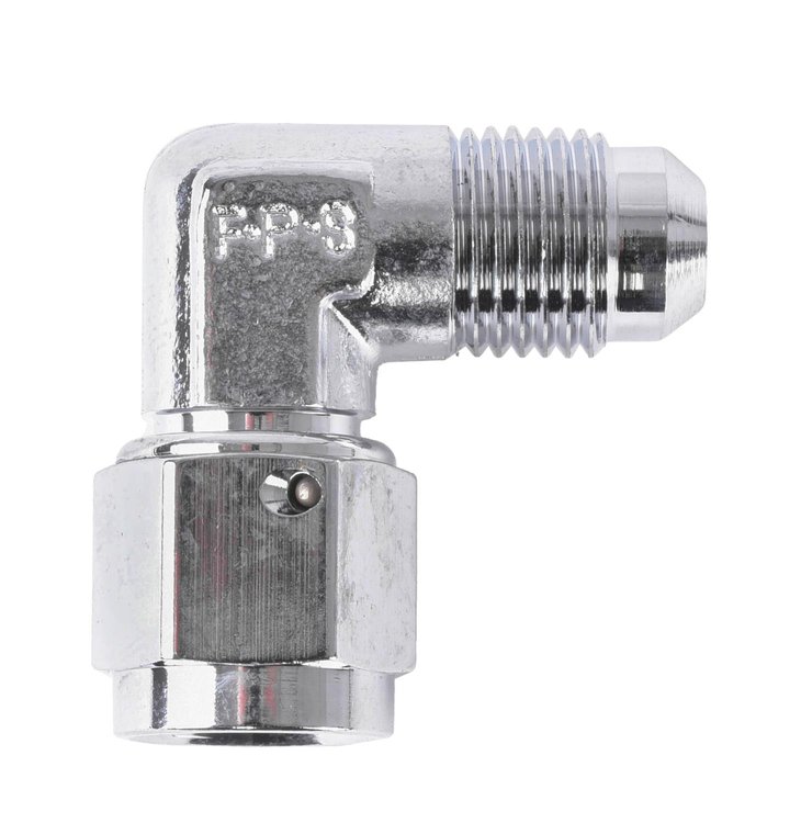 498103-CH Aluminum Female to Male 90-Degree Swivel - 981 -6 AN [Chrome]