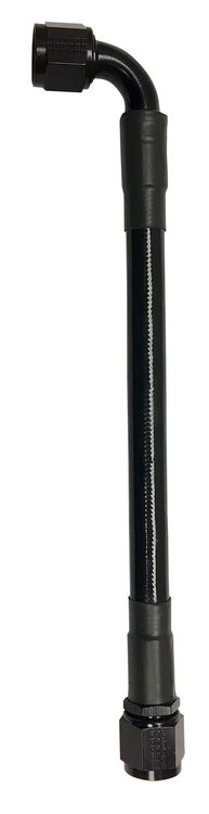 -6 AN P.T.F.E. Hose Assembly, Straight x 90 Degree, 20 in., Black Nuts, EXT Extreme Black Coveri
