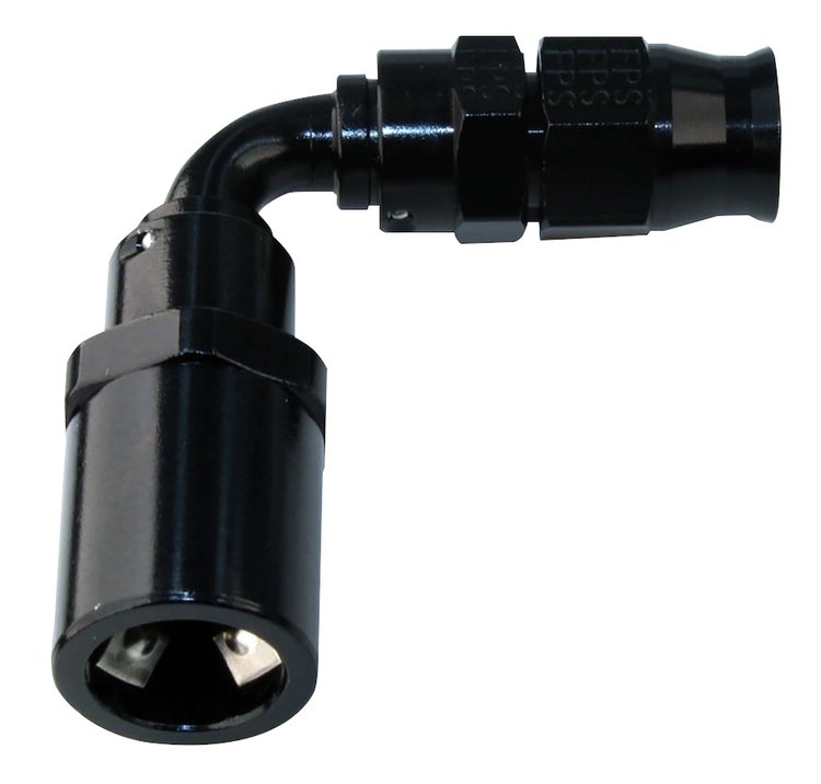 689006B-6QD Hose End [Real Street EFI, -6 AN Hose to 3/8 in. Quick-disconnect, 90 Degree, Black]
