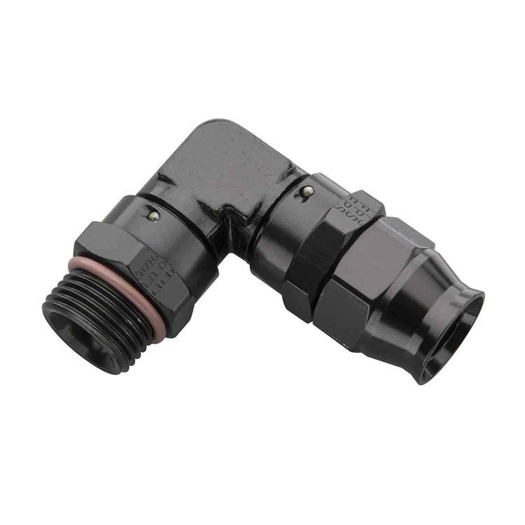 689706-BL AN Fitting [Real Street Reusable PTFE, -6 AN Hose to -6 AN O-Ring Male, 90 Degree, Black]