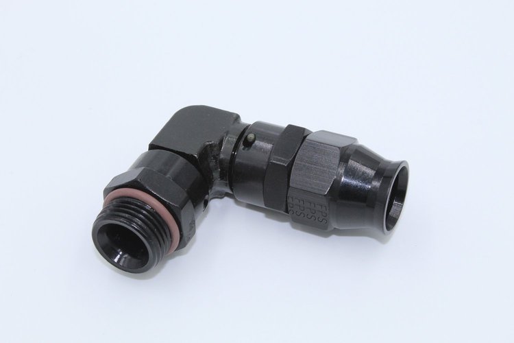 689707-BL AN Fitting [Real Street Reusable PTFE, -8 AN Hose to -6 AN O-Ring Male, 90 Degree, Black]