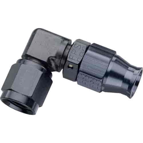 689904-BL AN Fitting [Real Street Reusable PTFE, -4 AN Hose to -4 AN Female Threads, 90 Degree, Black]