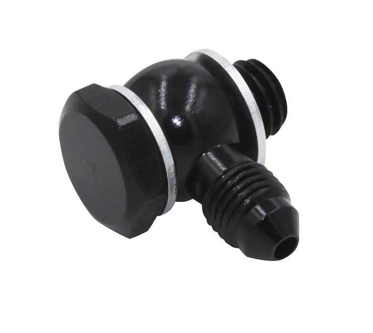 980462-BL Banjo Adapter [-4 AN Banjo to M8 x 1.25 Banjo bolt, 90 Degree, Black]
