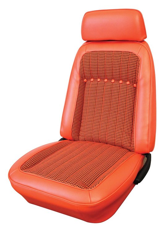 072715BLK-ORNG Deluxe Front Bucket Upholstery for 1969 Chevrolet Camaro [Black with Black-Orange Houndstooth]