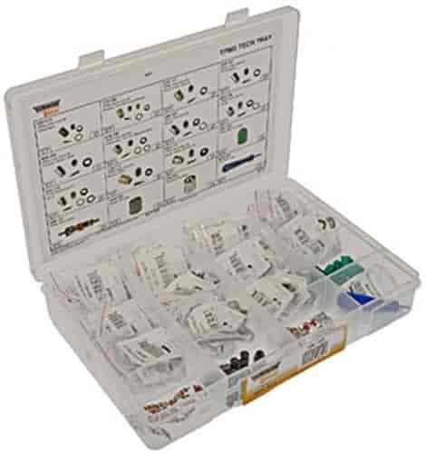 030-100 Tpms Tech Tray with 5 Each of 11 Valve Core Kits, 25 Valve Cores, Assorted Caps; 1999-2009