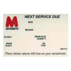 Oil Change Sticker For Window