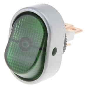 Oval Style Glow Rocker Switch Aluminum Body/Green Glow