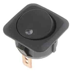 Round Style LED Glow Rocker Switch Black Body/Blue LED