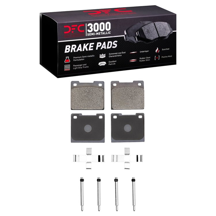 1311-0044-04 3000-Series Semi-Metallic Brake Pads & Hardware Kit, 1968-1971 Volvo, Position: Rear