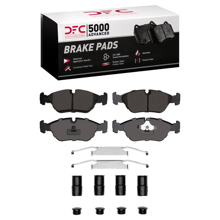 1551-0253-01 5000 Advanced Low-Metallic Brake Pads & Hardware Kit, 1982-1991 Multiple Makes/Models, Position: Front