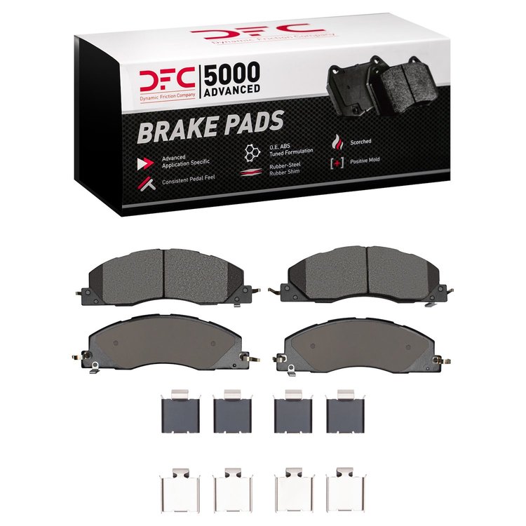 1551-1399-01 5000 Advanced Semi-Metallic Brake Pads & Hardware Kit, 2009-2018 Mopar, Position: Front
