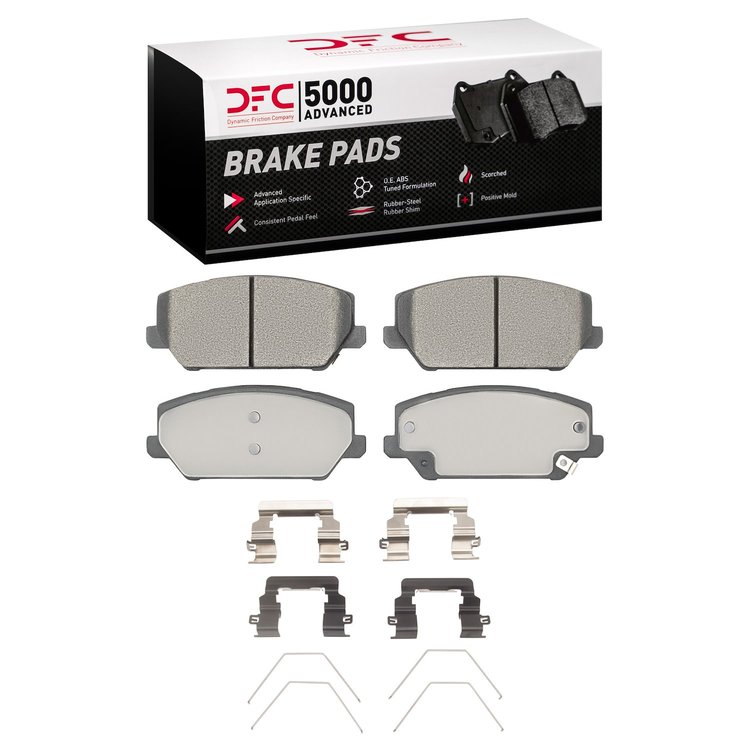 1551-2211-02 5000 Advanced Low-Metallic Brake Pads & Hardware Kit, Fits Select Kia/Hyundai/Genesis, Position: Front
