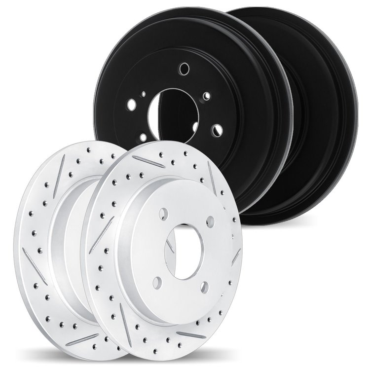 2004-31003 Geoperformance Drilled/Slotted Brake Rotors & Drums Kit, 1969-1971 BMW, Position: Front and Rear