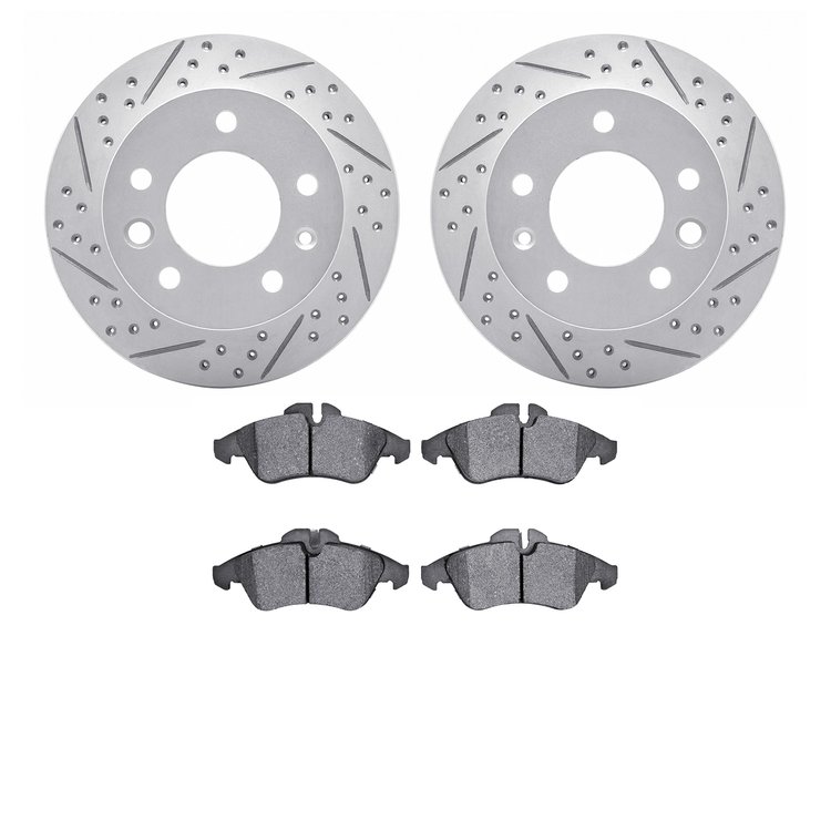 2202-40002 Geoperformance Drilled/Slotted Rotors w/Heavy-Duty Pads Kit, 2002-2006 Multiple Makes/Models, Position: Front
