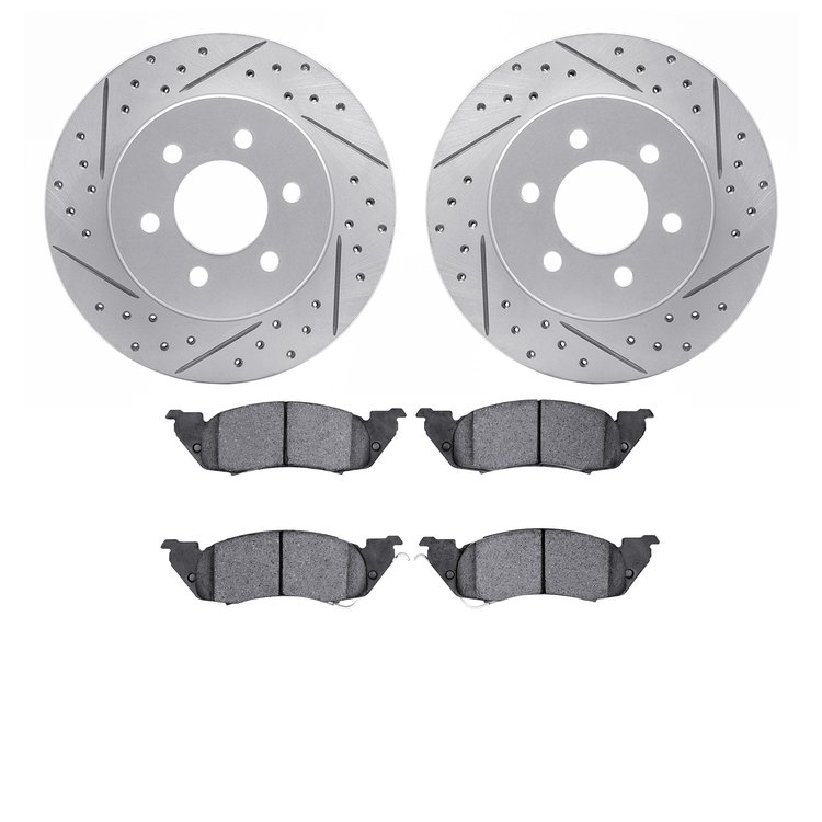 2202-40045 Geoperformance Drilled/Slotted Rotors w/Heavy-Duty Pads Kit, 1997-1998 Mopar, Position: Front