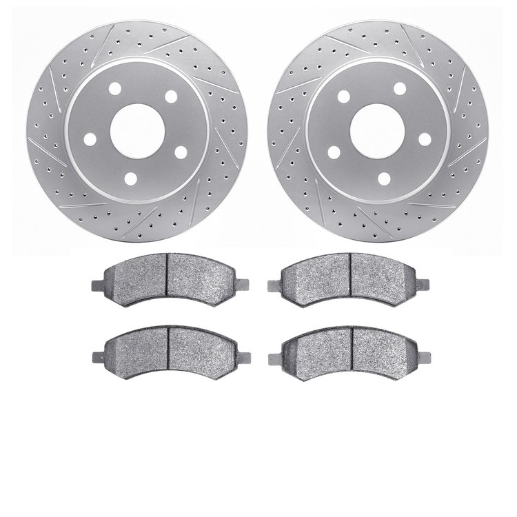 2202-40057 Geoperformance Drilled/Slotted Rotors w/Heavy-Duty Pads Kit, 2006-2018 Mopar, Position: Front