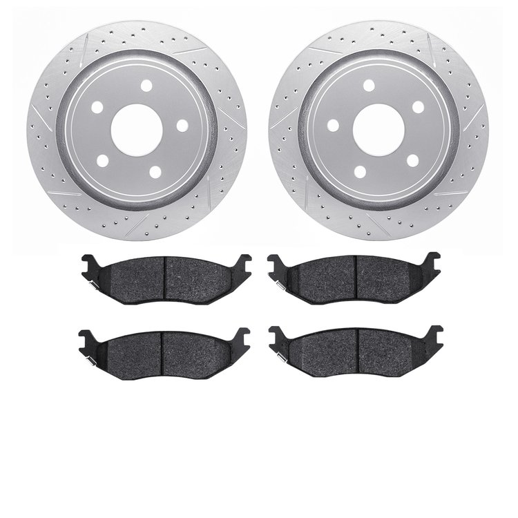 2202-40058 Geoperformance Drilled/Slotted Rotors w/Heavy-Duty Pads Kit, 2002-2018 Mopar, Position: Rear