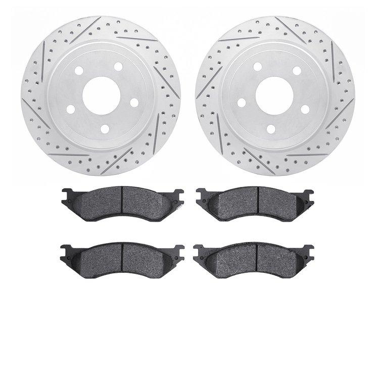 2202-40068 Geoperformance Drilled/Slotted Rotors w/Heavy-Duty Pads Kit, 2004-2006 Mopar, Position: Rear