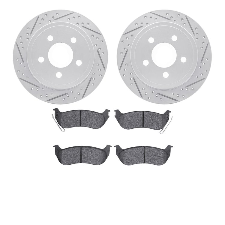 2202-42005 Geoperformance Drilled/Slotted Rotors w/Heavy-Duty Pads Kit, 2003-2007 Mopar, Position: Rear