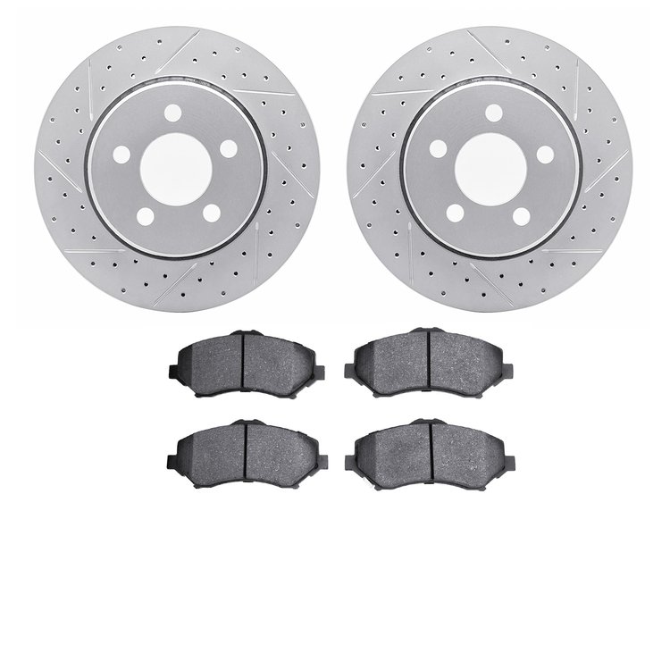 2202-42026 Geoperformance Drilled/Slotted Rotors w/Heavy-Duty Pads Kit, 2007-2012 Mopar, Position: Front