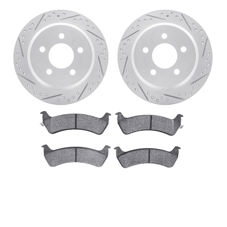 2202-42032 Geoperformance Drilled/Slotted Rotors w/Heavy-Duty Pads Kit, 1993-1994 Mopar, Position: Rear